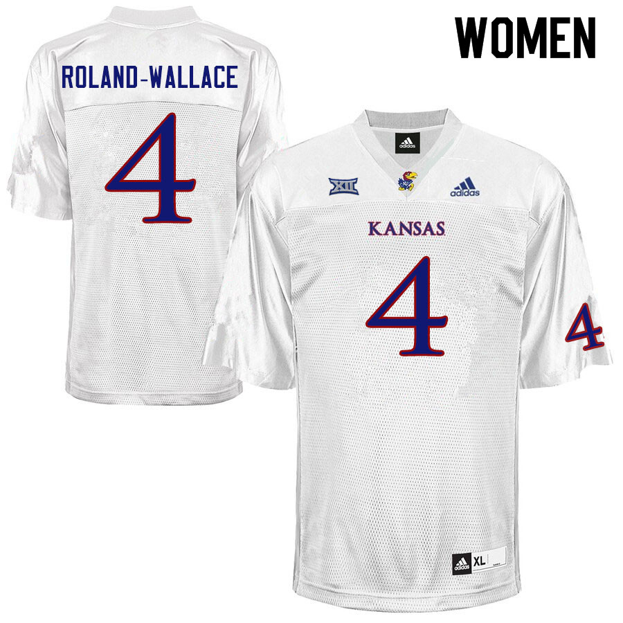 Women #4 Christian Roland-Wallace Kansas Jayhawks College Football Jerseys Sale-White - Click Image to Close